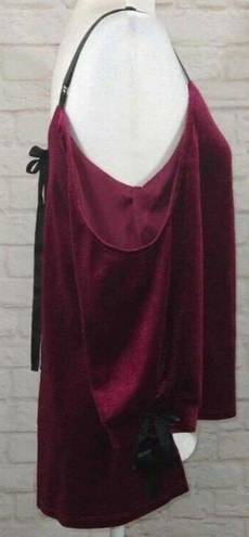 Romeo + Juliet Couture  Burgundy Velvet Cold Shoulder Open Back Tie Top Blouse