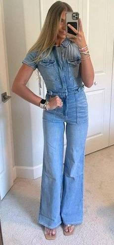 Good American  Denim Fit For Success Flare Jumpsuit 0