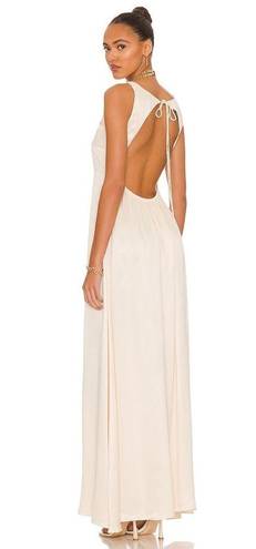 L'Academie  Acton Maxi Dress, Open Back Tie Neck, Ivory Satin Size S, New w/Tag