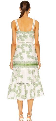 Alexis Delanna Ladder-Stitch Mermaid Dress in Green Embroidery