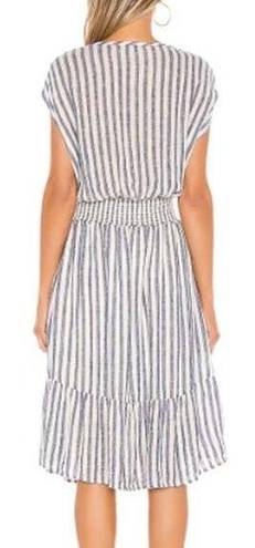 Rails  Ashlyn Rio Striped Cap Sleeve Smocked Tie Neck Midi Dress Blue White XS