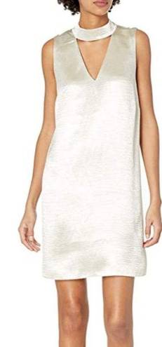 Kensie  Crinkled Satin Gigi Neckline Dress Beige