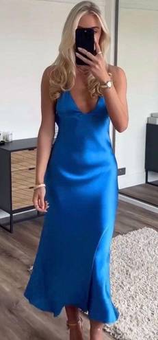 ZARA Dress Cobalt Blue Slip Midi Satin Effect Maxi Wedding Party