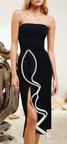 Alexis Peyton Strapless Ruffle Hem Bodycon Midi Dress Black White LBD XS