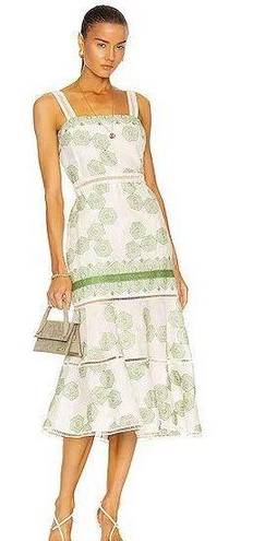 Alexis Delanna Ladder-Stitch Mermaid Dress in Green Embroidery