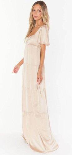 Show Me Your Mumu Nicole Maxi Dress in Champagne Luxe Satin S NWT