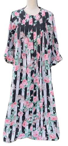 Anthony Richards Vintage 90s  House Dress Robe Stripes Floral Roses 1X