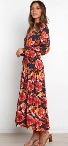 Petal and Pup  Balsa Floral Tiered Long Sleeve Belted Maxi Dress Navy Blue