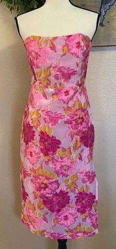 Lulus NWOT  Upgraded Event Pink Floral Jacquard Strapless Bustier Midi Dress