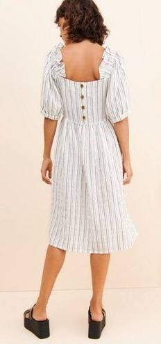 Free People  x Afternoon Striped Midi Dress Puff Sleeve Button Back Womens 4