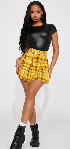 Jolie And Joy Yellow Stretchy Tartan Pleated Mini Skirt 