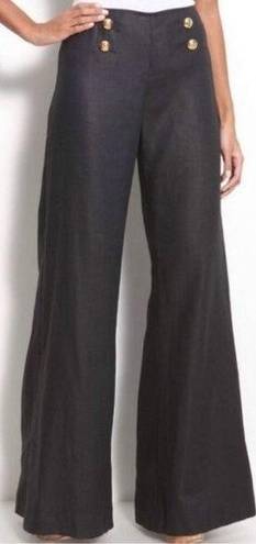 Lafayette 148  NY | Black Linen Wide Leg Sailor Button Trouser Pants | Size 2