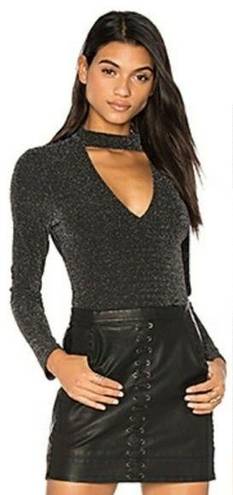 J.O.A. Low V Neck Long Sleeve Bodysuit in Black/silver Size Small Pre-owned