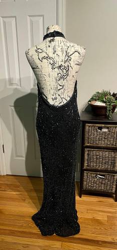 Scala Silk Sequins Vintage Embellished Halter Beaded Open Back