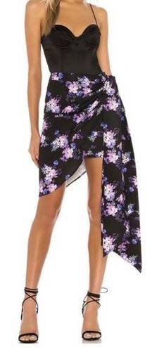 Lovers + Friends  Kana Skirt In Royal Floral Black Tie Waist