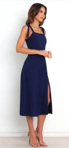 Petal and Pup  Laurel Navy Blue Tie Shoulder Side Slit Midi Dress 12