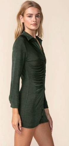 Sky to Moon  SIZE MEDIUM 🍒DEEP GREEN BUTTON FRONT SHIRT DRESS BODYCON RUCHED