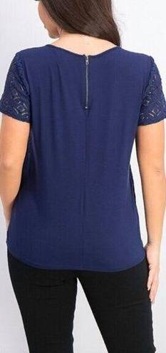 Market & Spruce MARKET SPRUCE STITCH FIX Plus Size Hans Crochet Front Top Navy Blue Short Sleeve