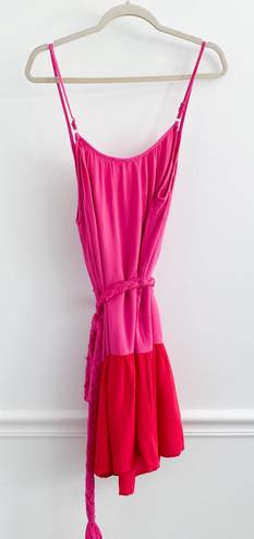 Entro Boutique Colorblock Pink Tie Waist Dress