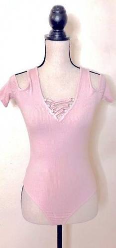 Candie's Light Pink Open Shoulder Bodysuit w/ Corset Style Neckline, XS