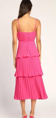 Lulus cascading crush hot pink tiered bustier midi dress