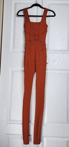 Daisy  Orange Ribbed Stretchy Fitted Jumpsuit Bodysuit Catsuit Tank Scoop Neck M