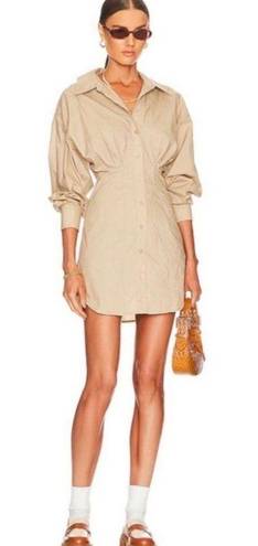 L'Academie L’Academie The Ismene Mini Shirt Dress‎ Long Sleeve Collared Khaki Tan Sz Large