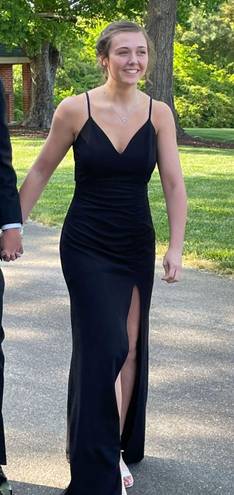 Emerald Sundae Black Slit Prom Dress