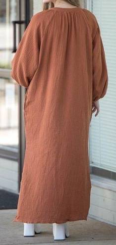 Lush Clothing Lush Orange Gauzy Cotton Oversized Midi Shirt Dress Size Small