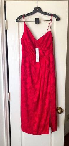 Monique Lhuillier Dress Foulard Asymmetric Floral Lace Midi Lipstick 4 NWT