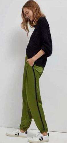 Anthropologie  Moss Green Satin Black Tuxedo Stripe Joggers 6