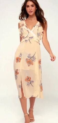 ASTR the Label Milanin Peach Floral Backless Ruffle Midi Dress