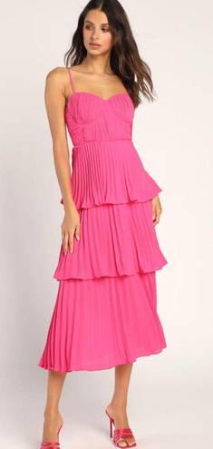 Lulus cascading crush hot pink tiered bustier midi dress