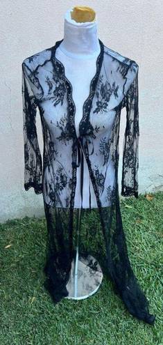 Frederick's of Hollywood Medium black lace tie up long lingerie gown