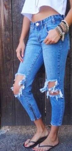 One Teaspoon Freebirds Busted Knee Ripped Distressed Skinny Ankle Jeans