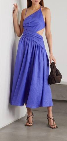 Zimmermann Dress Tropicana Asymmetric Linen Cutout Midi Electric Blue 4 NWT