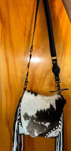 Myra Bags Cow Print Fringe Purse