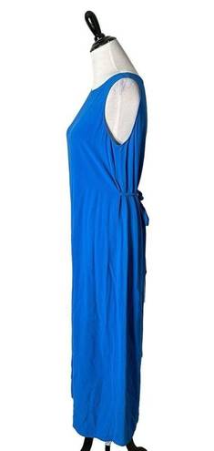 Eileen Fisher  Long Midi Dress 100% Silk Blue Tie Back Waist Split Women's Size S