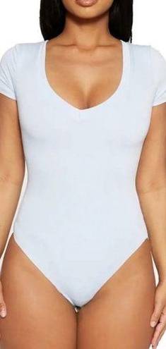 Naked Wardrobe  blue v-neck short sleeve bodysuit