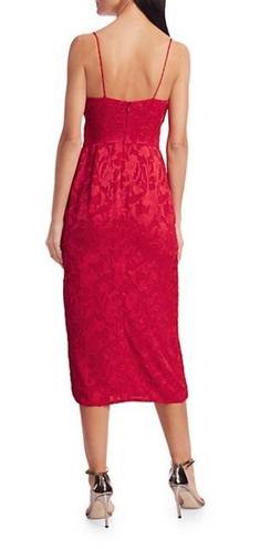 Monique Lhuillier Dress Foulard Asymmetric Floral Lace Midi Lipstick 4 NWT