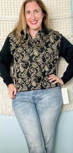 Polo Vintage paisley floral metallic banded waist  neck sweater NWT size M medium