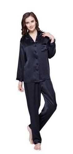 Mulberry Lilysilk 22 Momme Trimmed women Silk Pajamas Set Navy Blue  Silk Size 12