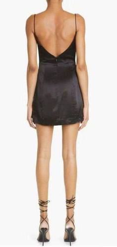 Lee SAU  Polly Lace-up Front Satin Mini Slip Dress Black Womens Size 10