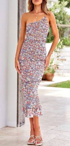 Midi Bodycon Ruffle Floral Boho Sun Dress Pink