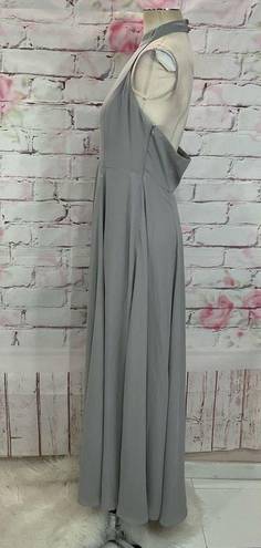 Fame and Partners  halter mock neck medium gray gown