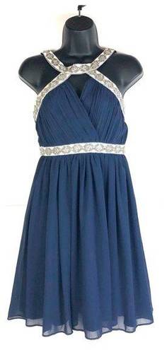 Minuet  ModCloth Navy Blue Chiffon Jewel Beaded Cutout Mini Dress Size Small