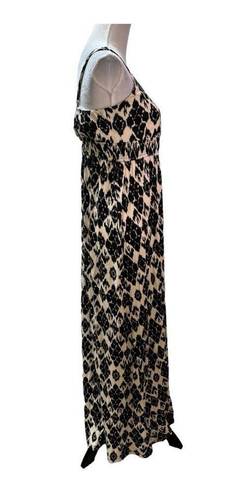 Loft  Black and Cream Diamond Print Boho Summer Maxi Dress Size L