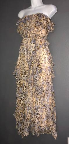 Bardot Rumi Leopard Animal Print Midi Strapless Spring Dress Womens Medium 8