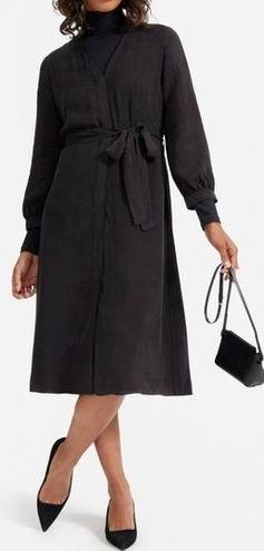 Everlane  The Cupro Blouson Dress Textured Coal Black NEW