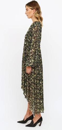 Rococo  Sand Black & Multicolor Floral Print High-Low Maxi Dress Gold Pinstripe S